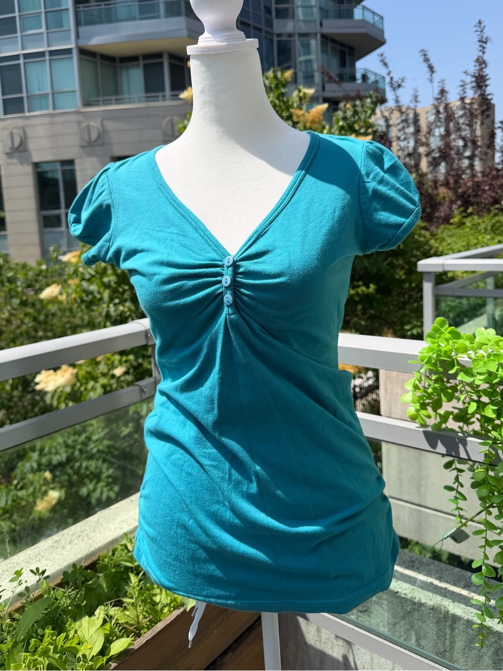 Streetwear Society Teal Short Sleeve V-Neck Top - Picture 2 of 3